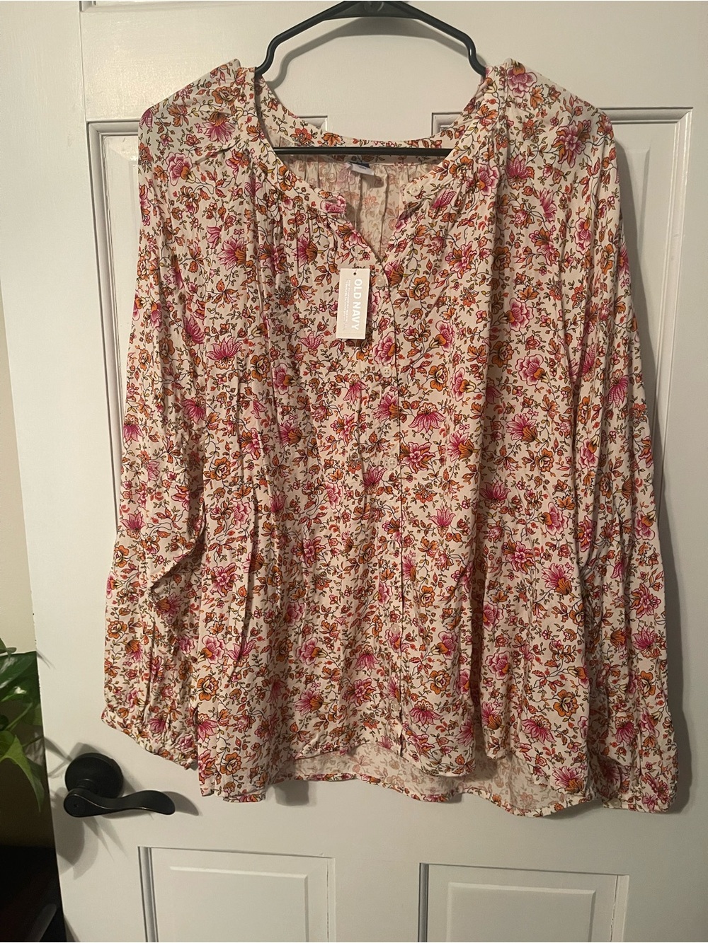 NWT Old Navy Cream Floral Blouse with Pink and Orange Accents